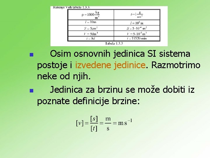 n n Osim osnovnih jedinica SI sistema postoje i izvedene jedinice. Razmotrimo neke od