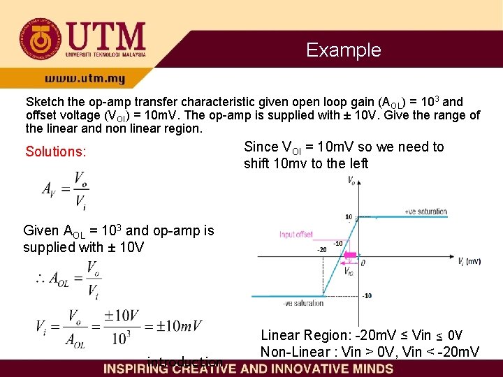 Example Sketch the op-amp transfer characteristic given open loop gain (AOL) = 103 and