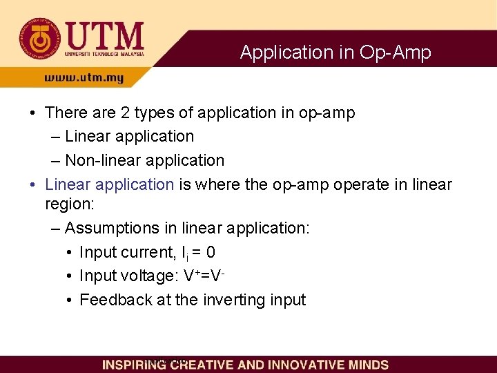 Application in Op-Amp • There are 2 types of application in op-amp – Linear