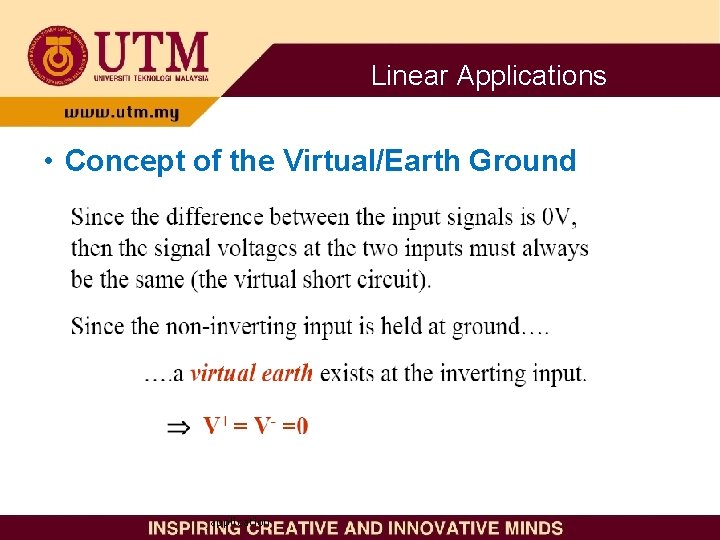 Linear Applications • Concept of the Virtual/Earth Ground application 