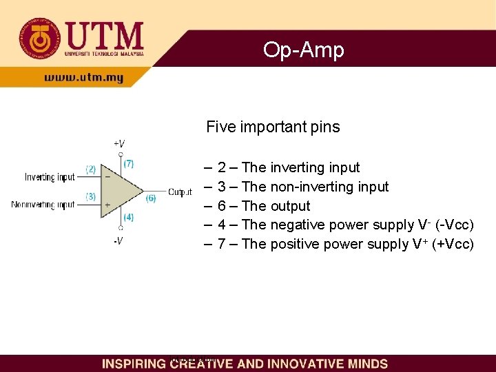 Op-Amp Five important pins – – – introduction 2 – The inverting input 3