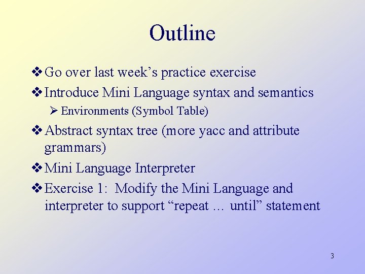 Programming Languages CS 550 Lecture 1 Summary Mini