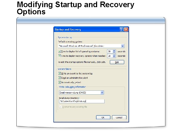 Modifying Startup and Recovery Options 