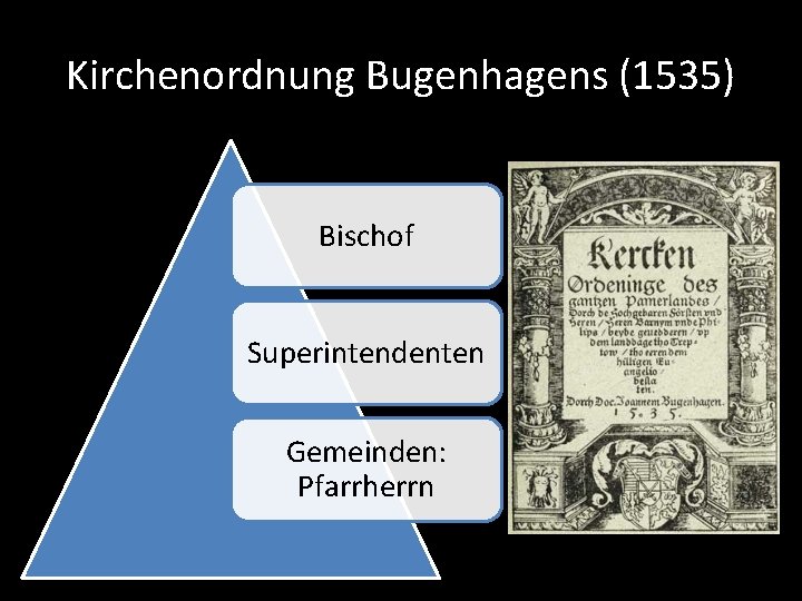 Kirchenordnung Bugenhagens (1535) Bischof Superintendenten Gemeinden: Pfarrherrn 