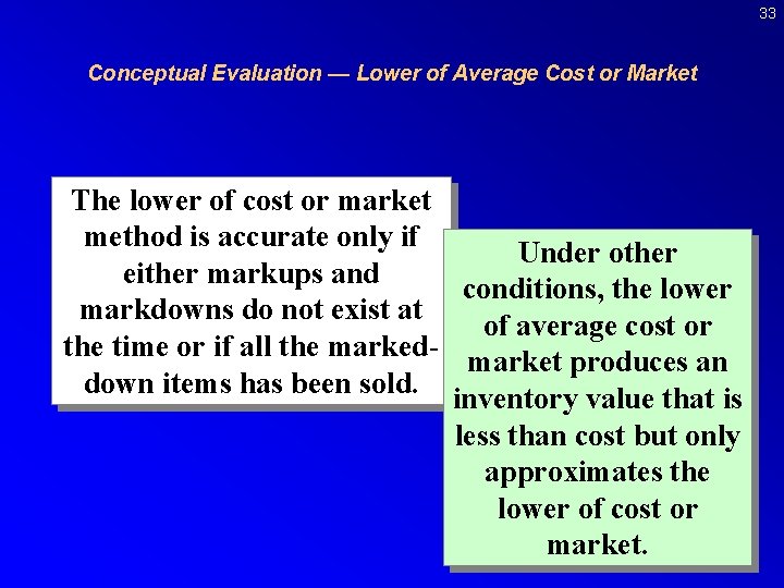 33 Conceptual Evaluation — Lower of Average Cost or Market The lower of cost