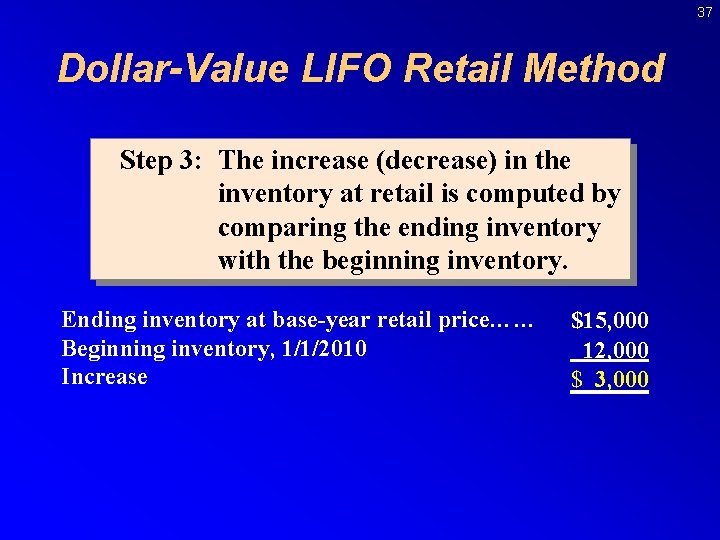 37 Dollar-Value LIFO Retail Method Step 3: The increase (decrease) in the inventory at