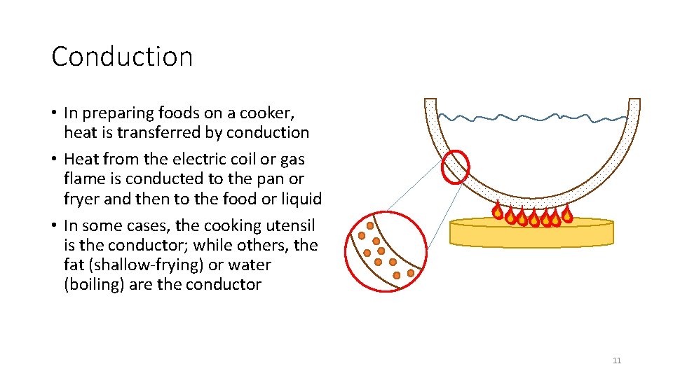 Conduction • In preparing foods on a cooker, heat is transferred by conduction •