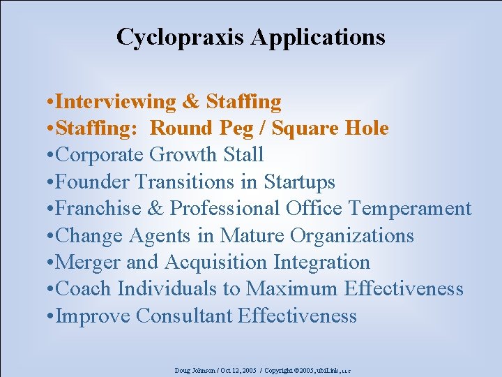 Cyclopraxis Applications • Interviewing & Staffing • Staffing: Round Peg / Square Hole •