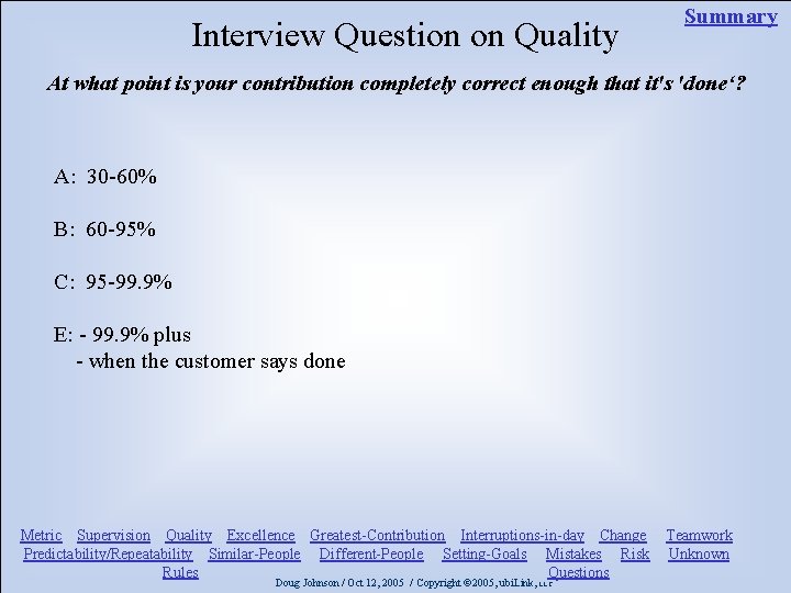 Interview Question on Quality Summary At what point is your contribution completely correct enough