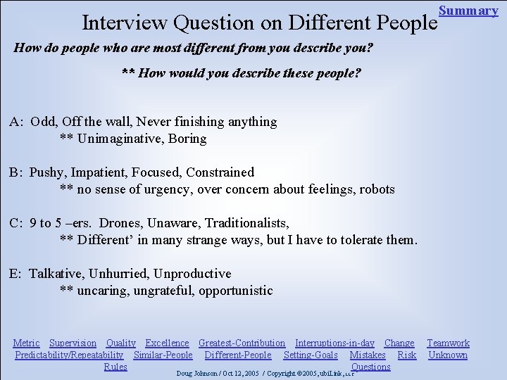 Interview Question on Different People Summary How do people who are most different from