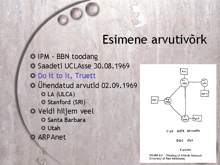 Esimene arvutivõrk IPM - BBN toodang Saadeti UCLAsse 30. 08. 1969 Do it to