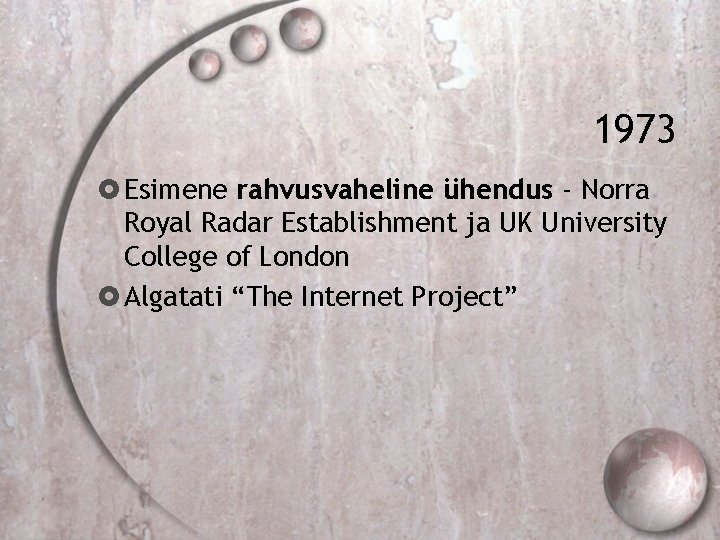 1973 Esimene rahvusvaheline ühendus - Norra Royal Radar Establishment ja UK University College of
