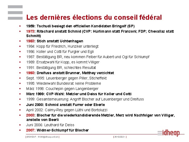 Les dernières élections du conseil fédéral § § § § § 1959: Tschudi besiegt
