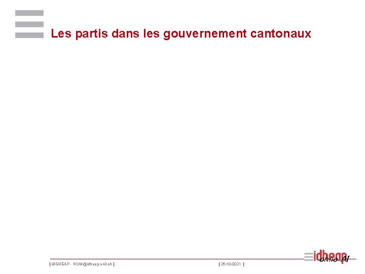 Les partis dans les gouvernement cantonaux | ©IDHEAP - NOM@idheap. unil. ch | |