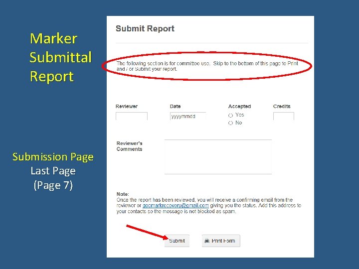 Marker Submittal Report Submission Page Last Page (Page 7) 