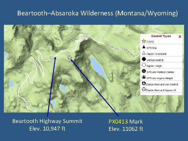 Beartooth–Absaroka Wilderness (Montana/Wyoming) Beartooth Highway Summit Elev. 10, 947 ft PX 0413 Mark Elev.