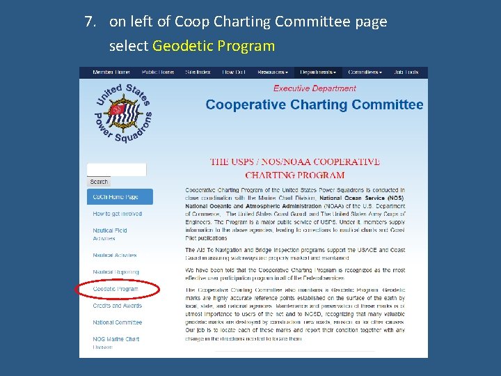 7. on left of Coop Charting Committee page select Geodetic Program 