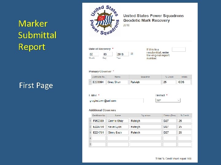 Marker Submittal Report First Page 