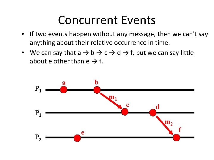 Concurrent Events • If two events happen without any message, then we can't say
