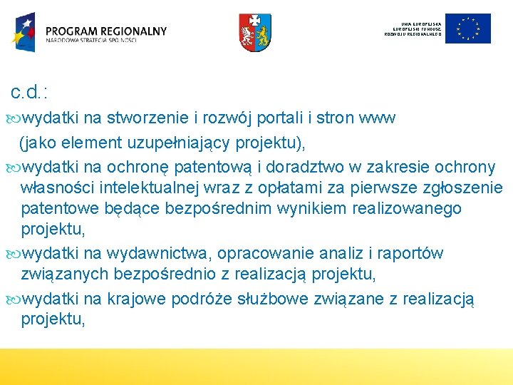 UNIA EUROPEJSKI FUNDUSZ ROZWOJU REGIONALNEGO c. d. : wydatki na stworzenie i rozwój portali