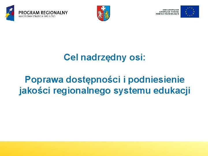 UNIA EUROPEJSKI FUNDUSZ ROZWOJU REGIONALNEGO Cel nadrzędny osi: Poprawa dostępności i podniesienie jakości regionalnego