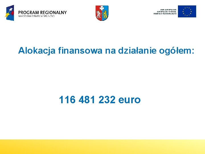 UNIA EUROPEJSKI FUNDUSZ ROZWOJU REGIONALNEGO Alokacja finansowa na działanie ogółem: 116 481 232 euro