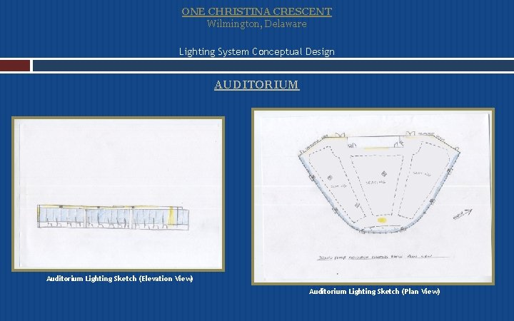 ONE CHRISTINA CRESCENT Wilmington, Delaware Lighting System Conceptual Design AUDITORIUM Auditorium Lighting Sketch (Elevation