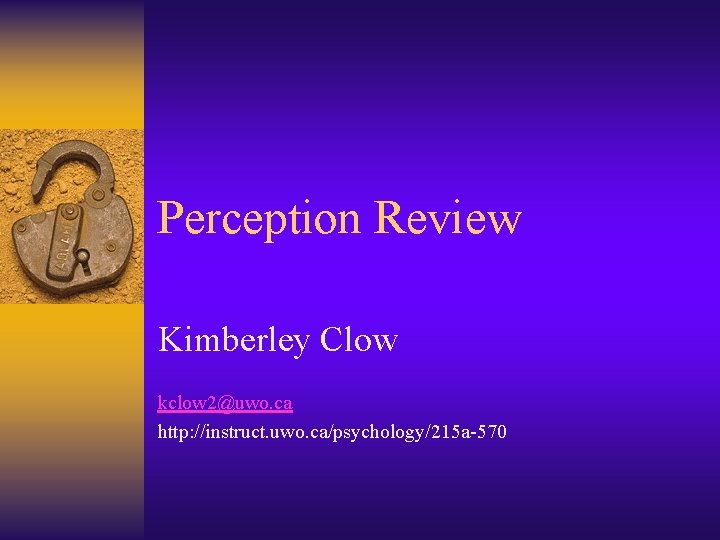 Perception Review Kimberley Clow kclow 2@uwo. ca http: //instruct. uwo. ca/psychology/215 a-570 