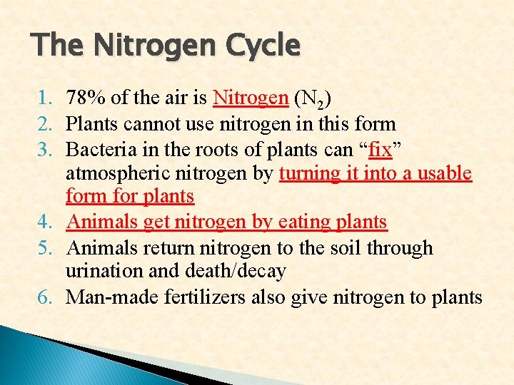 The Nitrogen Cycle 1. 78% of the air is Nitrogen (N 2) 2. Plants The Nitrogen Cycle 1. 78% of the air is Nitrogen (N 2) 2. Plants