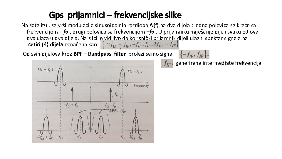 Gps prijamnici – frekvencijske slike Na satelitu , se vrši modulacija sinusoidalnih razdioba A(f) Gps prijamnici – frekvencijske slike Na satelitu , se vrši modulacija sinusoidalnih razdioba A(f)