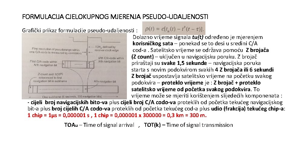 FORMULACIJA CJELOKUPNOG MJERENJA PSEUDO-UDALJENOSTI Grafički prikaz formulacije pseudo-udaljenosti : Dolazno vrijeme signala tu(t) određeno