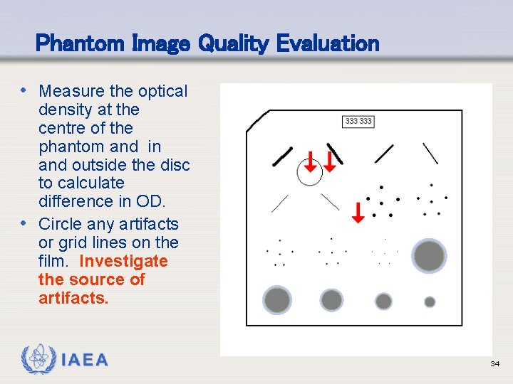 Phantom Image Quality Evaluation • Measure the optical density at the centre of the