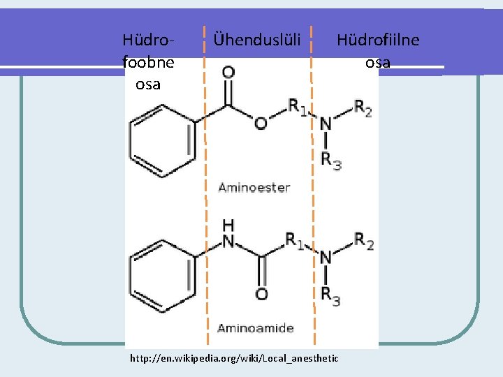 Hüdrofoobne osa Ühenduslüli Hüdrofiilne osa http: //en. wikipedia. org/wiki/Local_anesthetic 