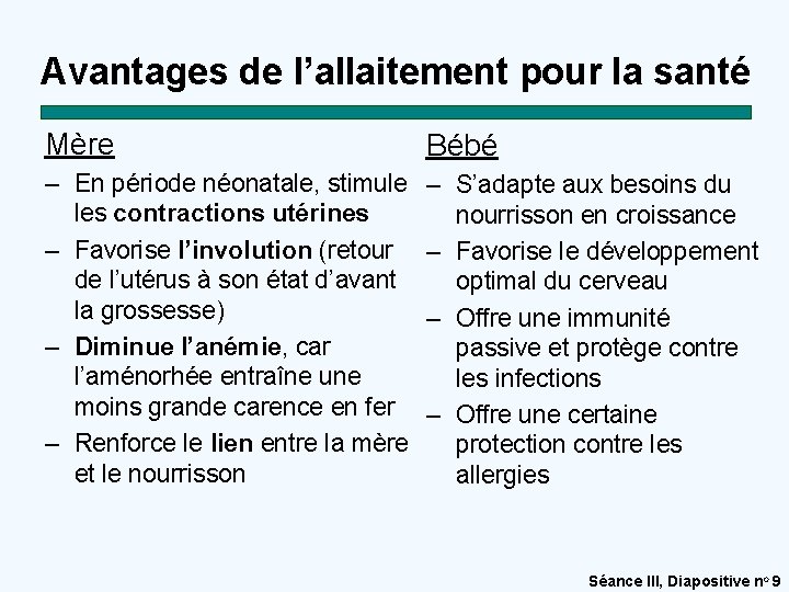 Avantages de l’allaitement pour la santé Mère Bébé – En période néonatale, stimule les