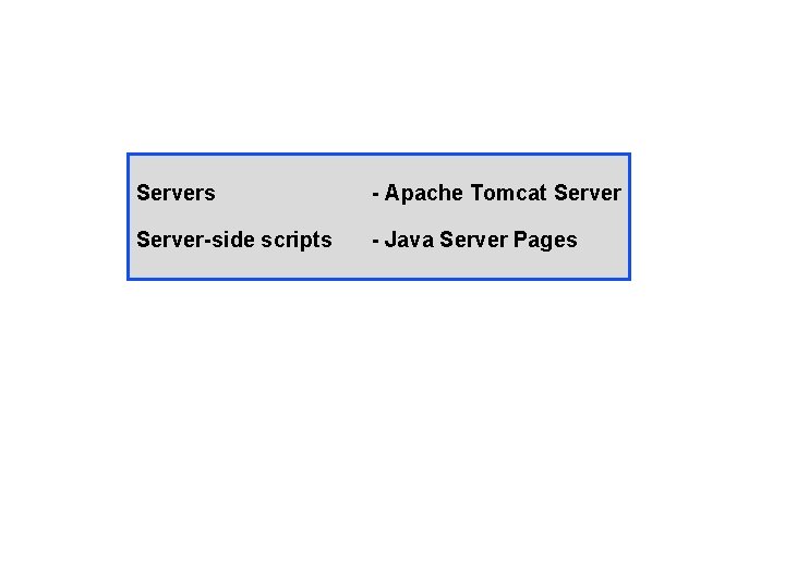 Servers - Apache Tomcat Server-side scripts - Java Server Pages 