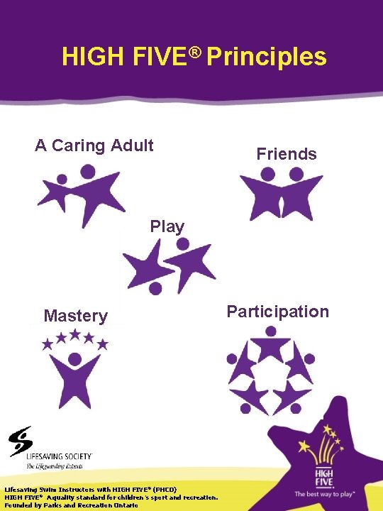 HIGH FIVE® Principles A Caring Adult Friends Play Mastery Lifesaving Swim Instructors with HIGH