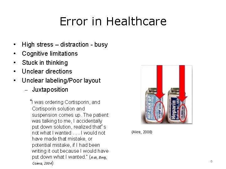 Error in Healthcare • • • High stress – distraction - busy Cognitive limitations