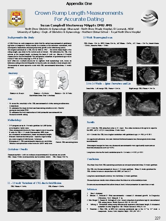 Appendix One Crown Rump Length Measurements For Accurate Dating Susan Campbell Westerway MApp. Sc