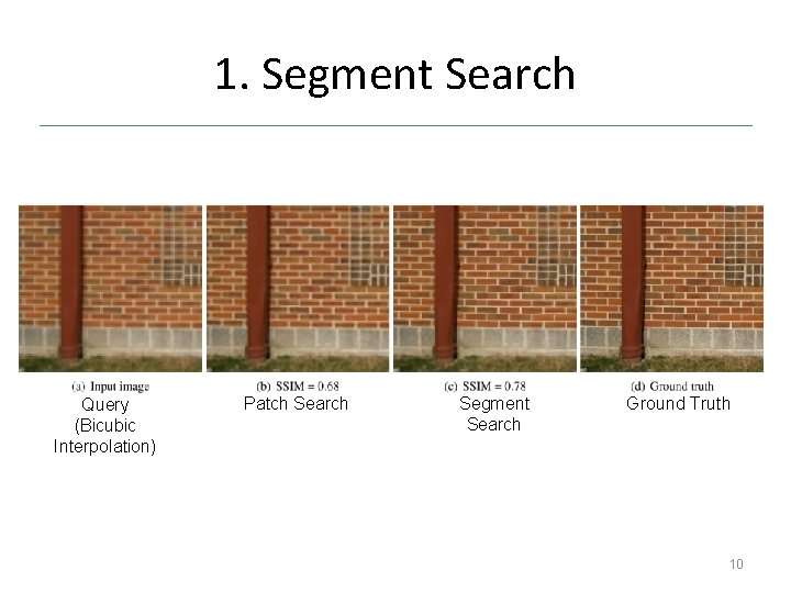 1. Segment Search Query (Bicubic Interpolation) Patch Search Segment Search Ground Truth 10 