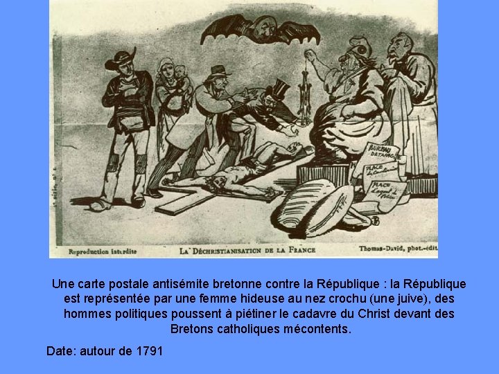 Une carte postale antisémite bretonne contre la République : la République est représentée par