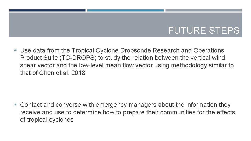 FUTURE STEPS Use data from the Tropical Cyclone Dropsonde Research and Operations Product Suite