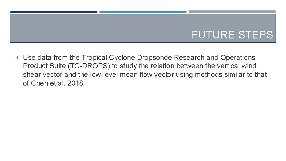 FUTURE STEPS Use data from the Tropical Cyclone Dropsonde Research and Operations Product Suite