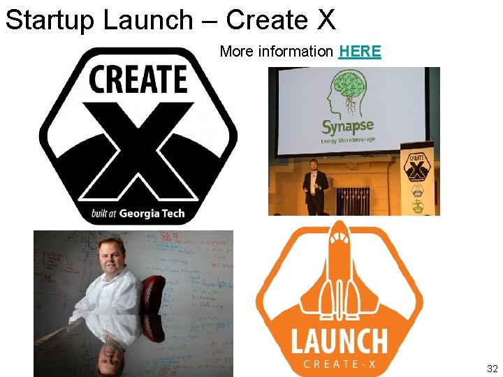 Startup Launch – Create X More information HERE 32 
