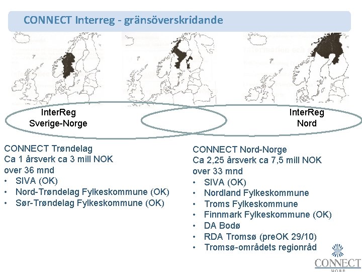CONNECT Interreg - gränsöverskridande Inter. Reg Sverige-Norge CONNECT Trøndelag Ca 1 årsverk ca 3