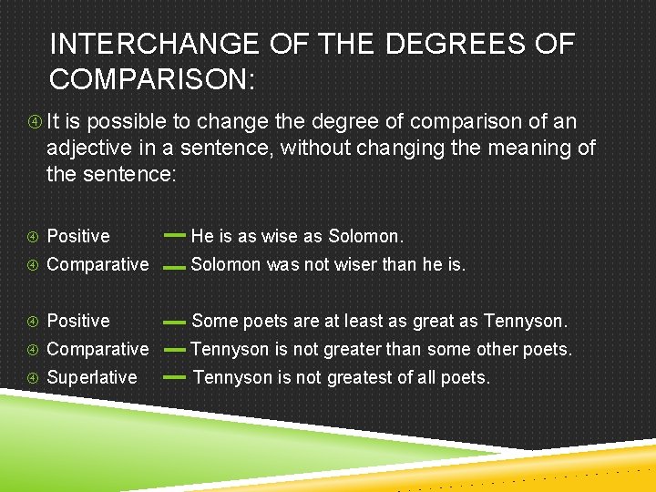 INTERCHANGE OF THE DEGREES OF COMPARISON: It is possible to change the degree of