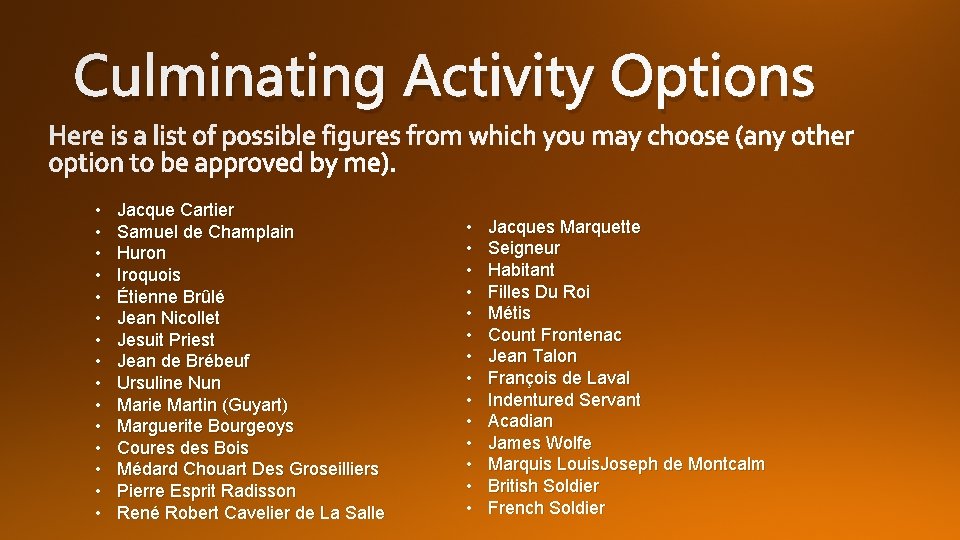 Culminating Activity Options Here is a list of possible figures from which you may