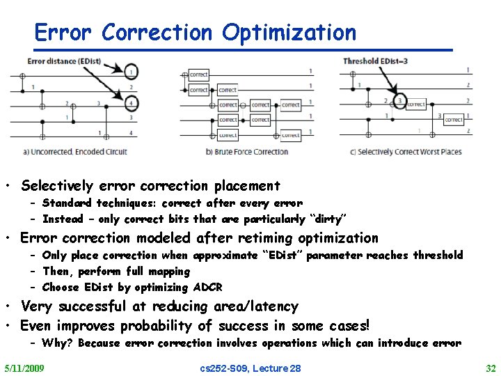 Error Correction Optimization • Selectively error correction placement – Standard techniques: correct after every