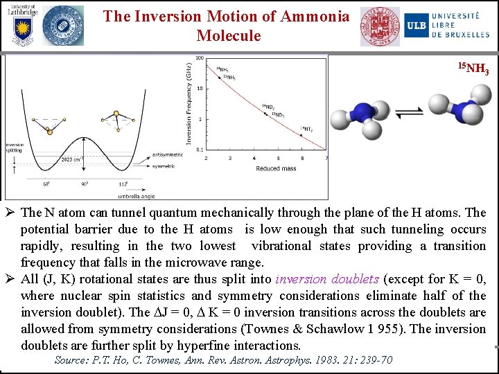 The Inversion Motion of Ammonia Molecule 15 NH 3 Ø The N atom can
