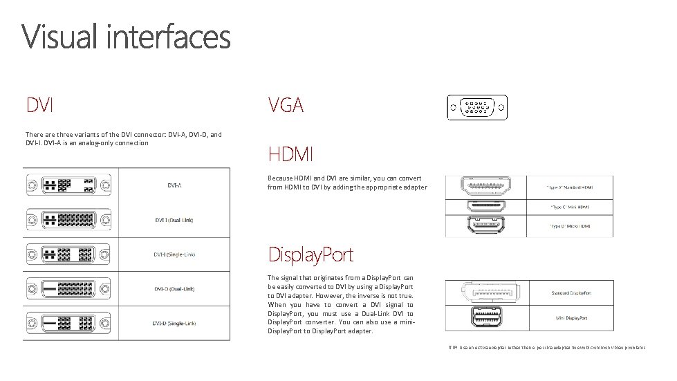 DVI There are three variants of the DVI connector: DVI-A, DVI-D, and DVI-I. DVI-A