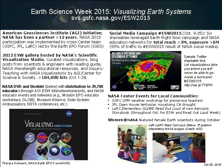 Earth Science Week 2015: Visualizing Earth Systems svs. gsfc. nasa. gov/ESW 2015 American Geosciences